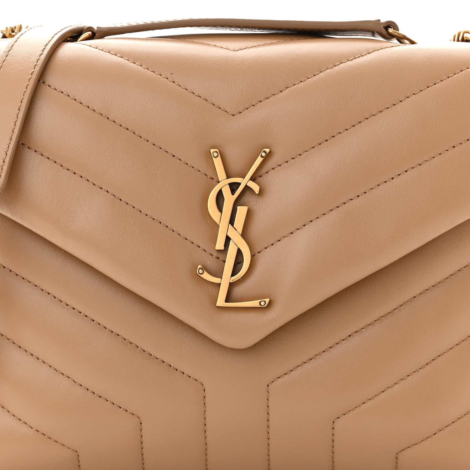 Saint Laurent Calfskin Y Quilted Monogram Small Loulou Chain Satchel Dark Beige 8 of 13