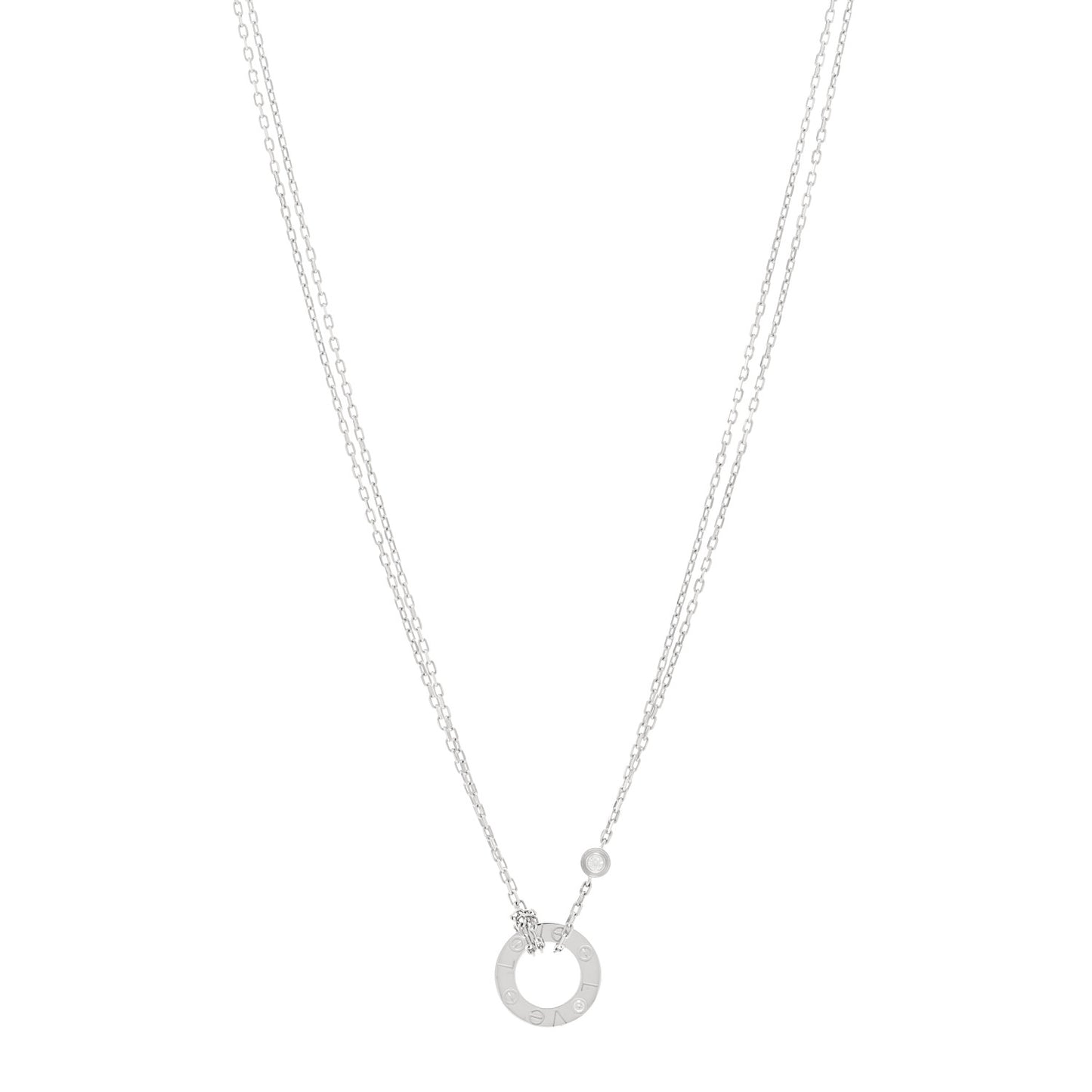 18K White Gold 2 Diamond LOVE Necklace