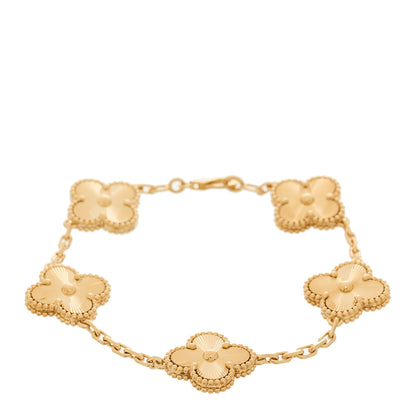 Van Cleef & Arpels 18K Yellow Gold 5 Motifs Guilloche Vintage Alhambra Bracelet 1 of 5