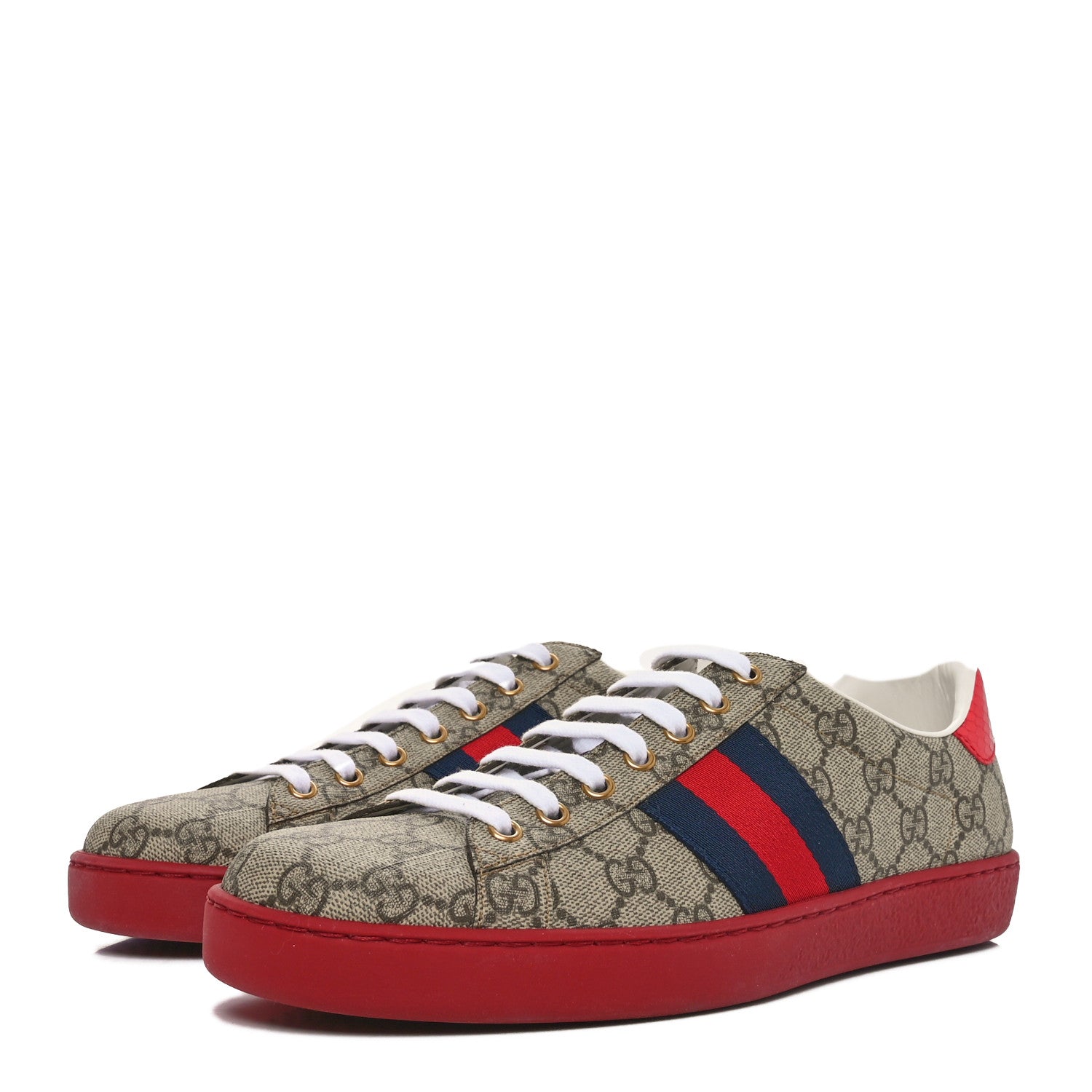 Gucci GG Supreme Monogram Ayers Web Mens New Ace Sneakers 9.5 Beige Ebony Red 4 of 11