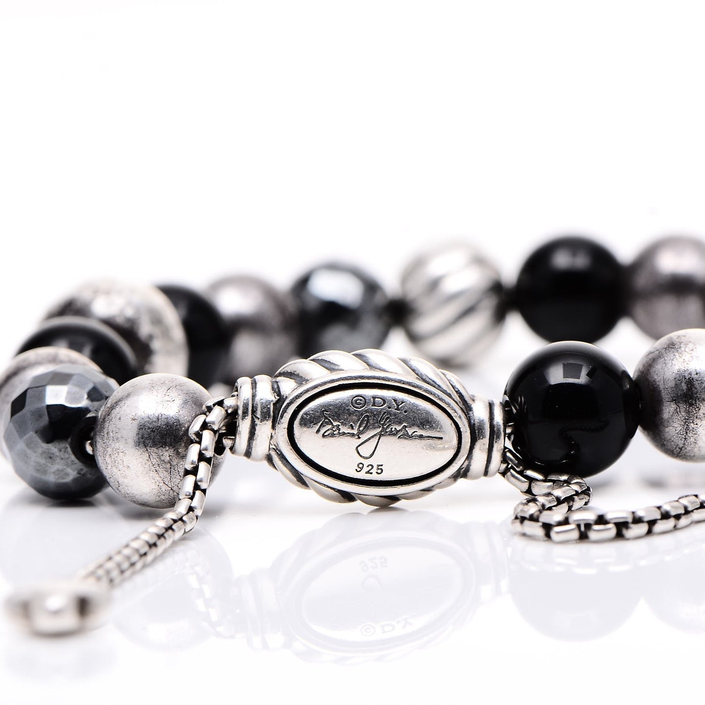 Sterling Silver Black Onyx Hematite 8mm Elements Bead Bracelet