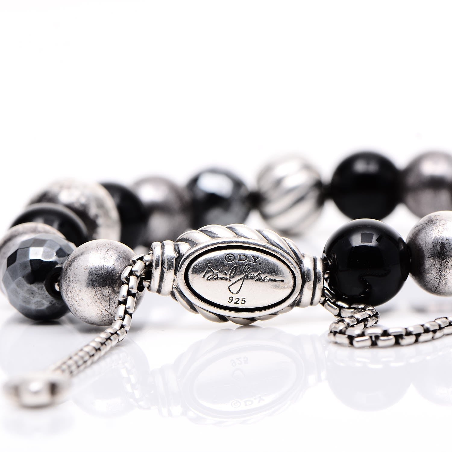 David Yurman Sterling Silver Black Onyx Hematite 8mm Elements Bead Bracelet 4 of 4