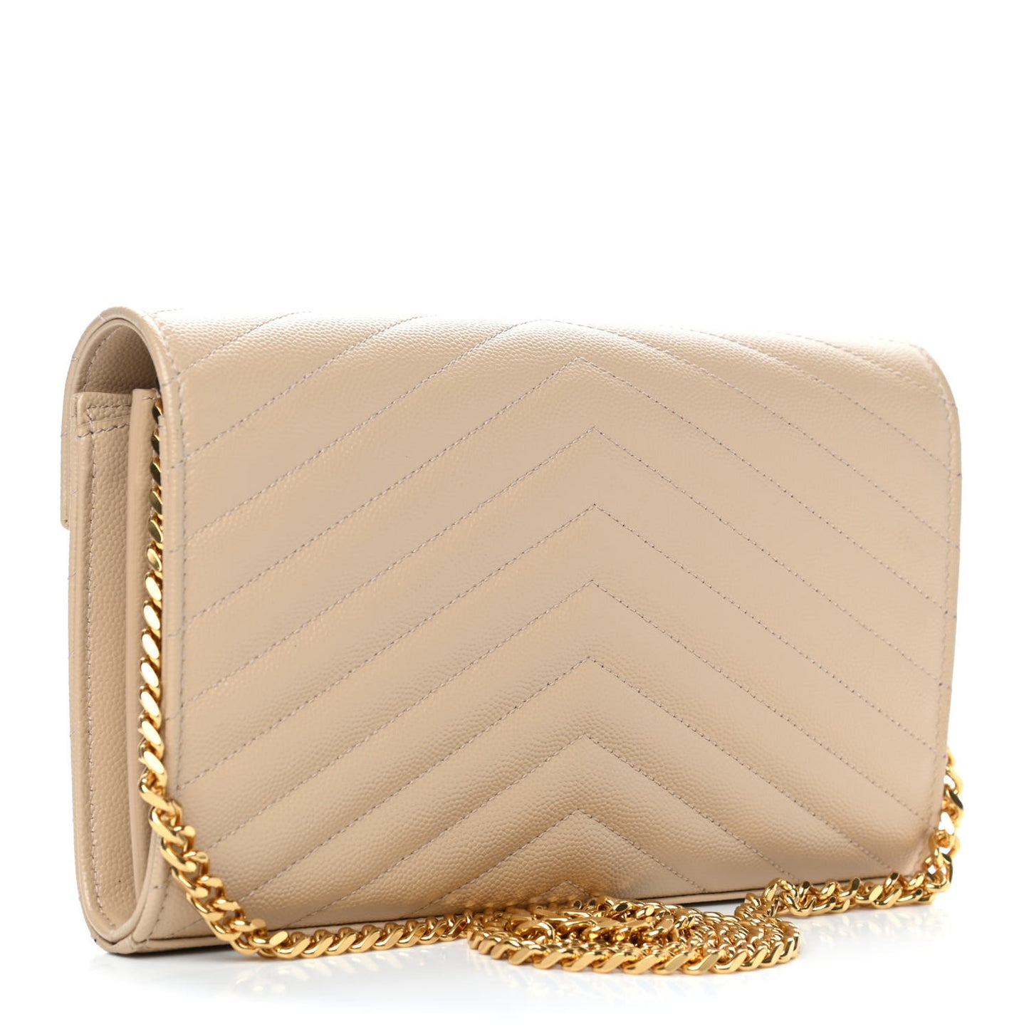 Grain De Poudre Matelasse Chevron Monogram Chain Wallet Nude Powder