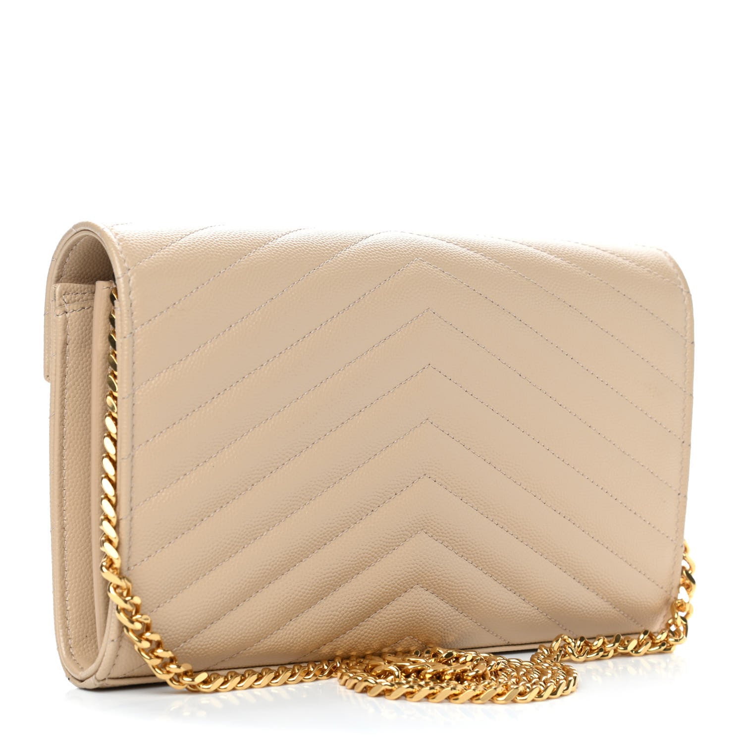 Saint Laurent Grain De Poudre Matelasse Chevron Monogram Chain Wallet Nude Powder 3 of 8