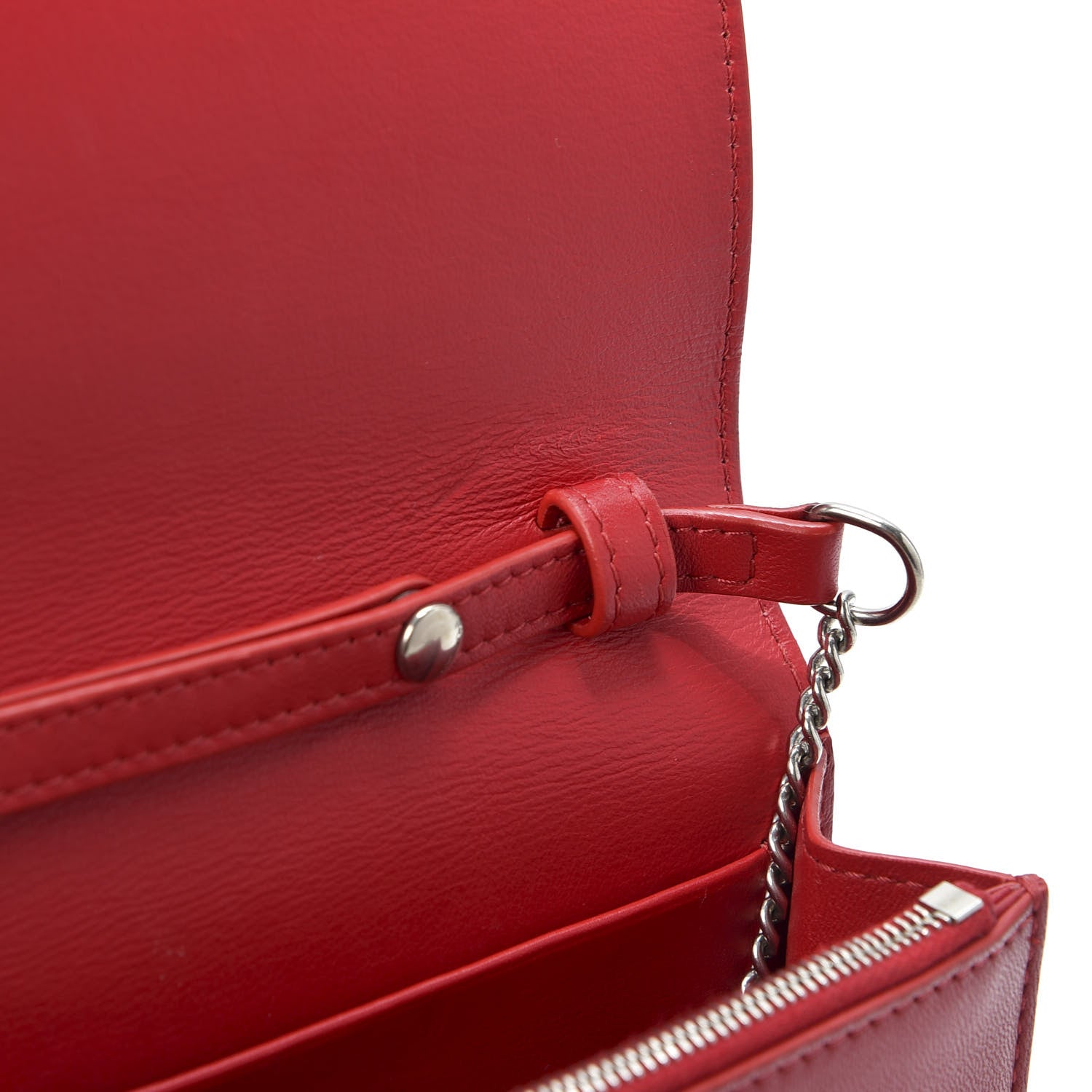 Celine Smooth Lambskin Frame Evening Chain Clutch Grey Red 9 of 11