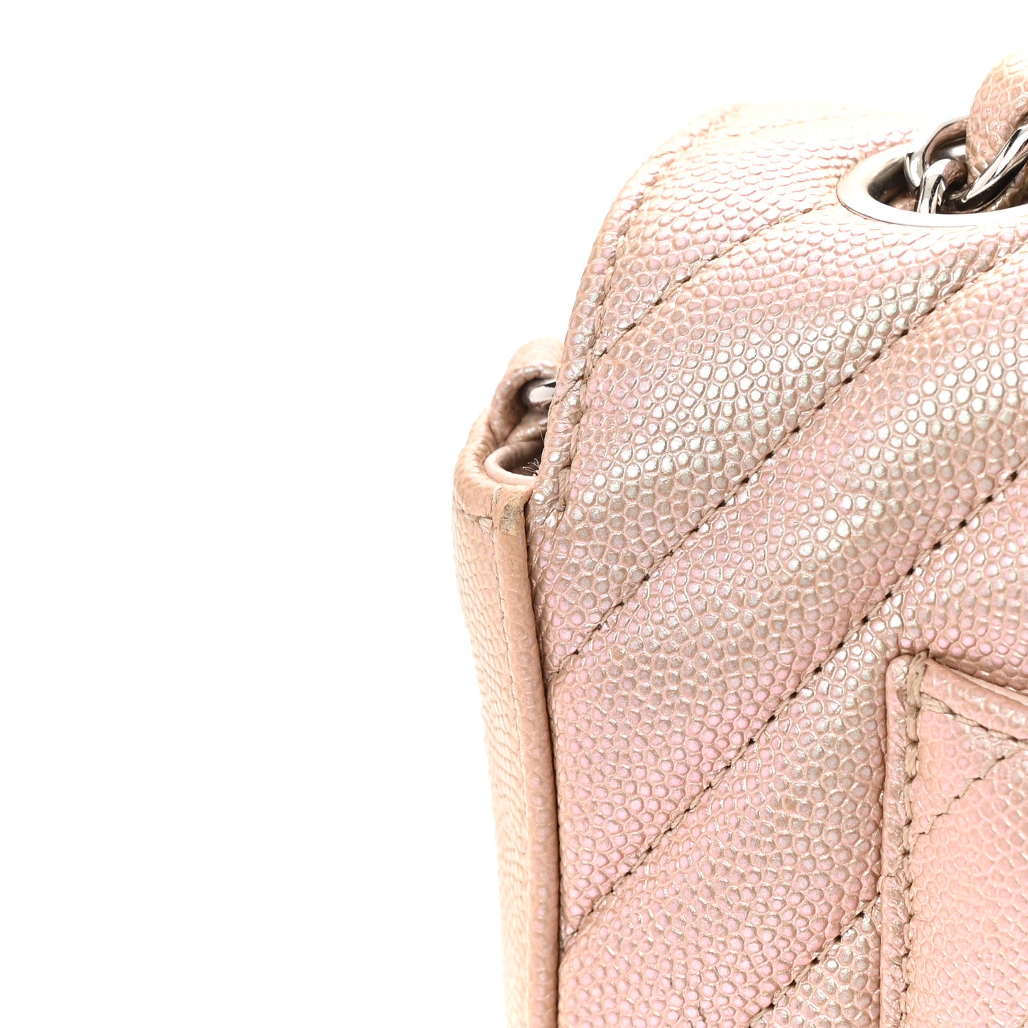 Chanel Iridescent Caviar Chevron Quilted Mini Rectangular Flap Light Gold 15 of 16