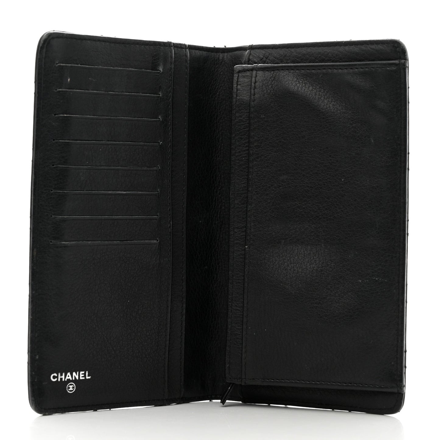 Distressed Caviar Stitched Yen Wallet Black