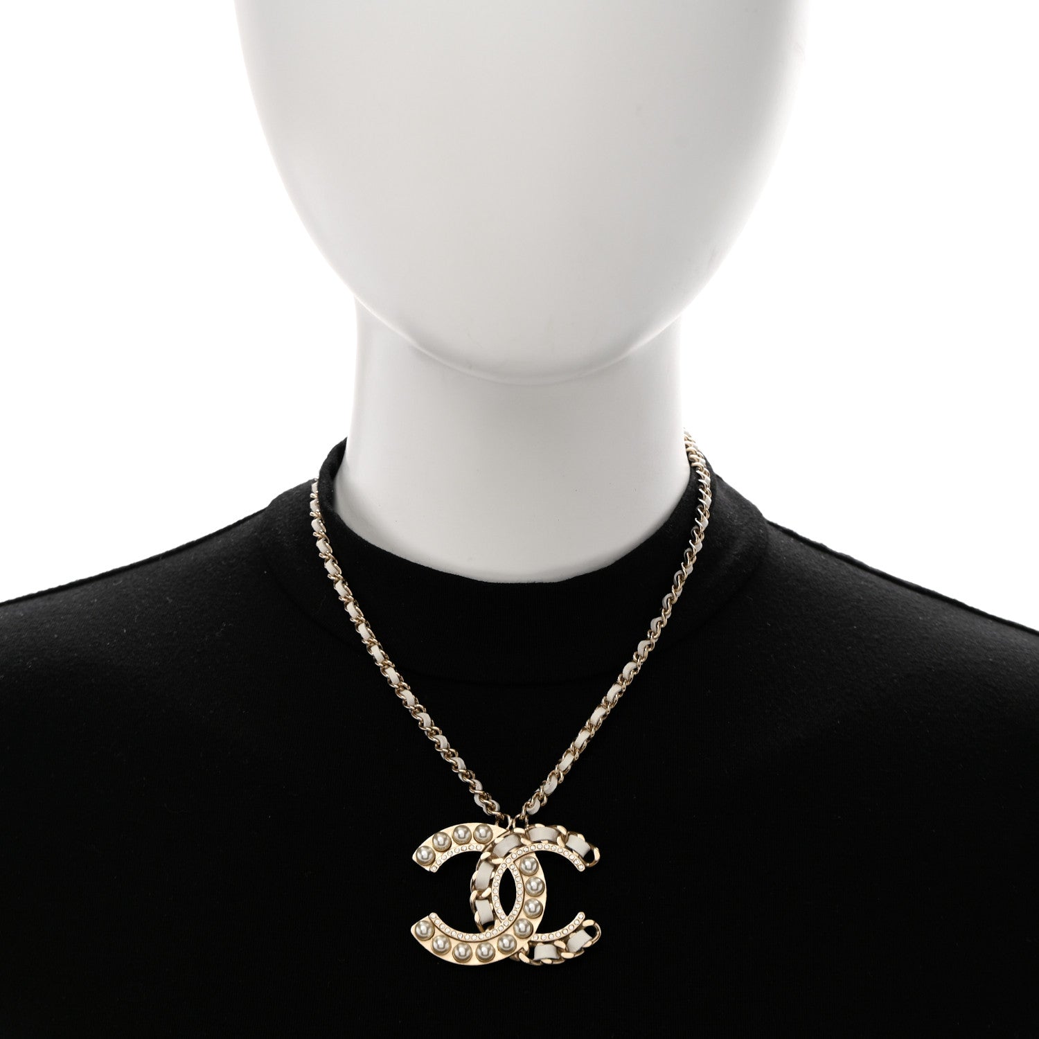 Chanel Pearl Crystal Lambskin Chain CC Necklace White Gold 2 of 7