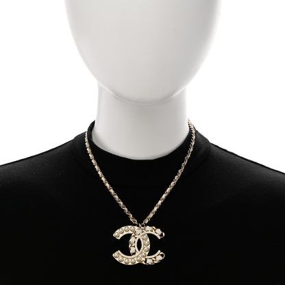 Chanel Pearl Crystal Lambskin Chain CC Necklace White Gold 2 of 7