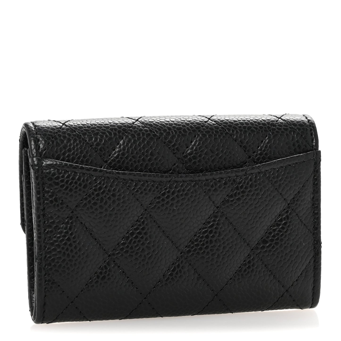 Caviar Quilted Flap Card Holder Wallet Black