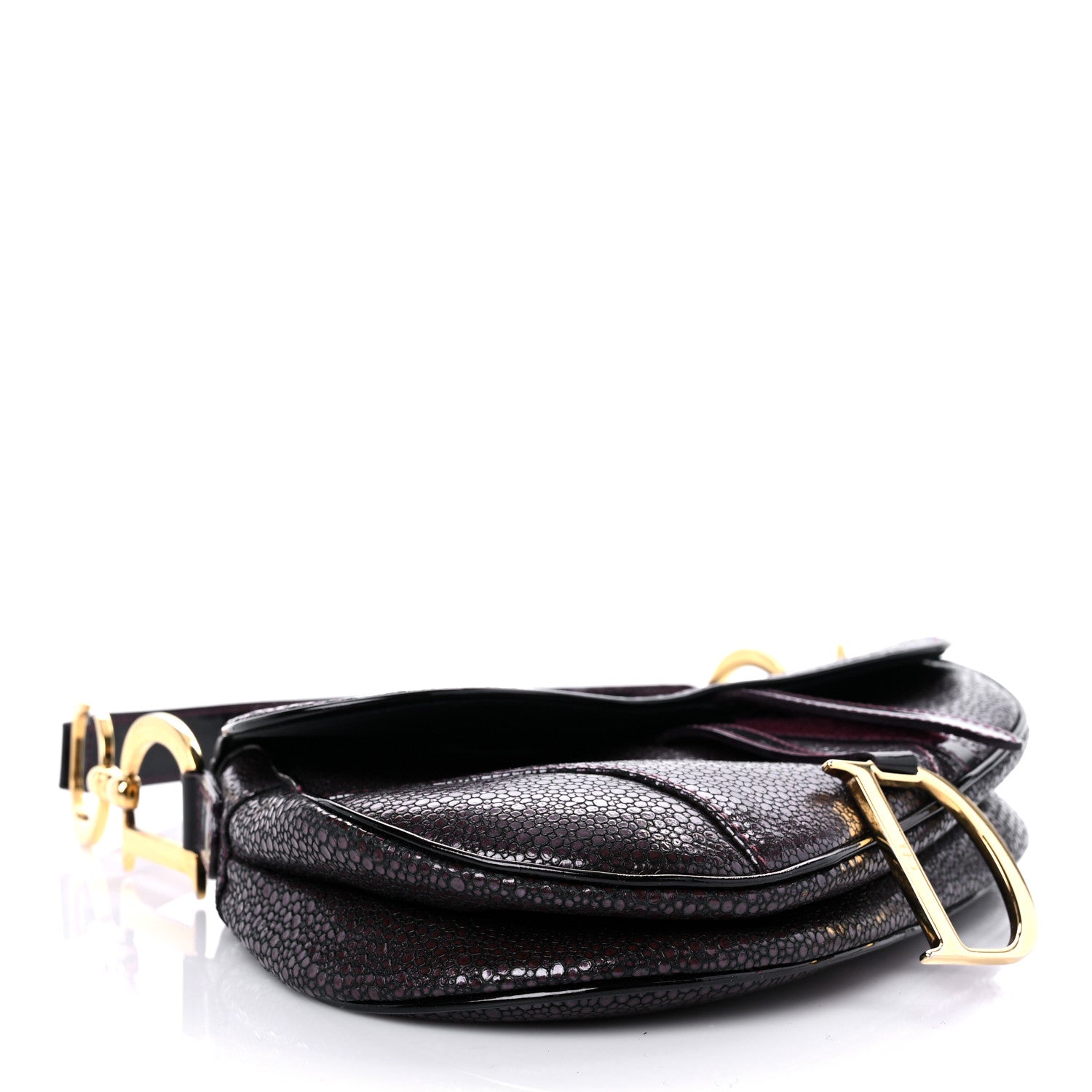 Christian Dior Calfskin Stingray Embossed Saddle Bag Red 4 of 15