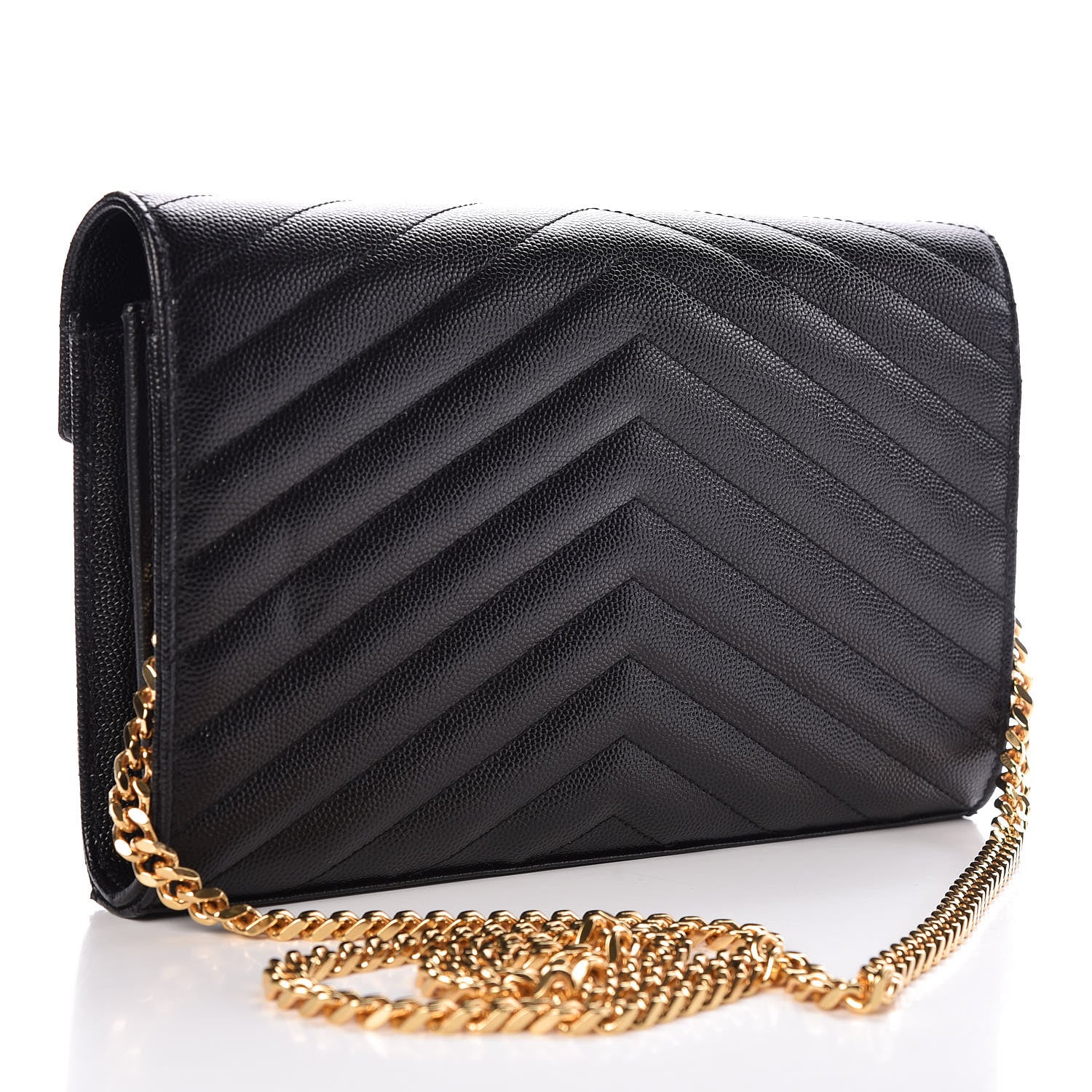 Saint Laurent Grain De Poudre Matelasse Chevron Monogram Chain Wallet Black 3 of 10