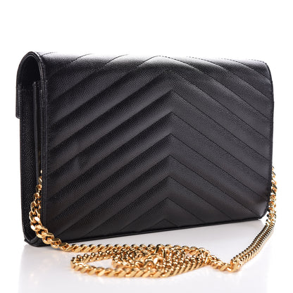 Saint Laurent Grain De Poudre Matelasse Chevron Monogram Chain Wallet Black 3 of 10