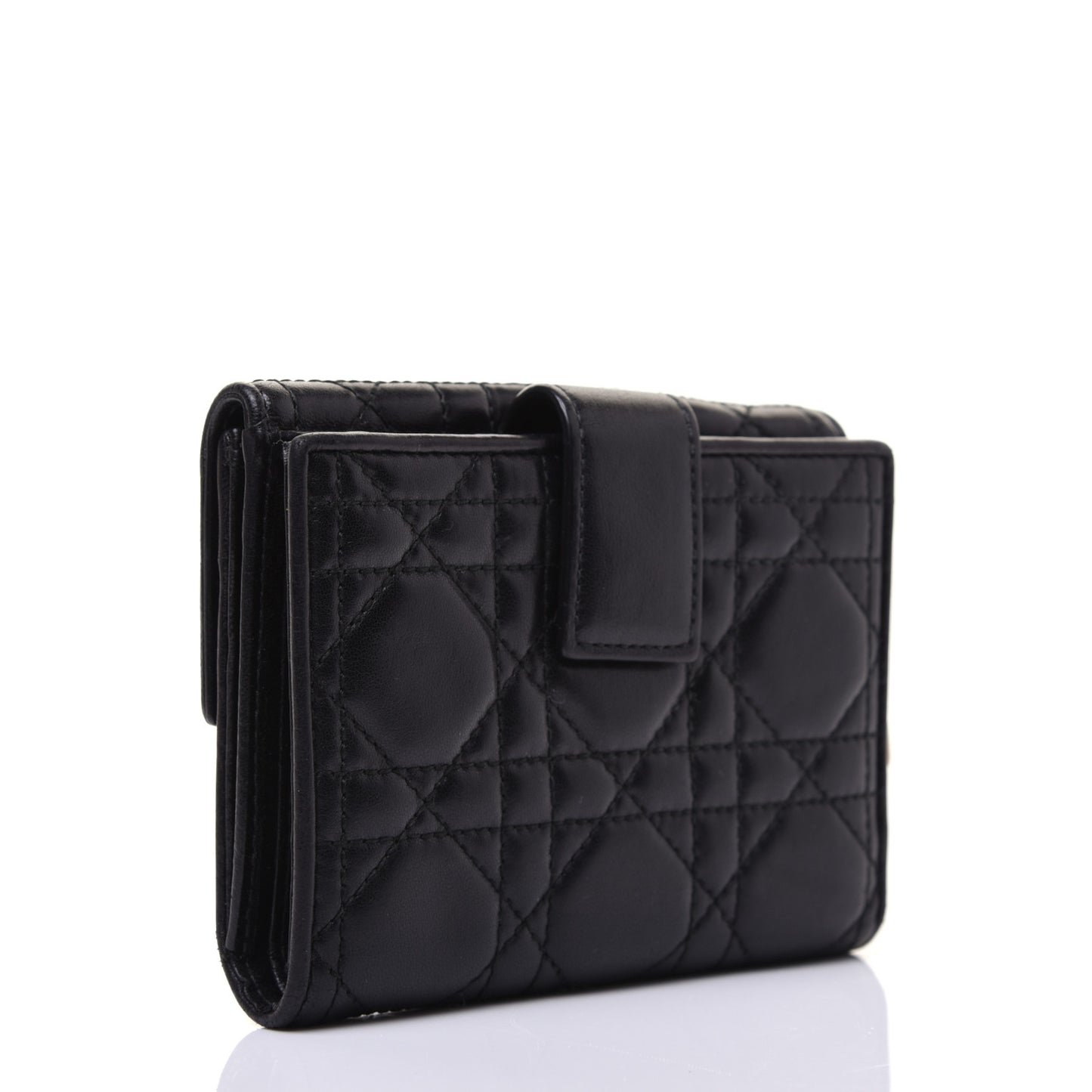 Lambskin Cannage Lady Dior Compact Wallet Black