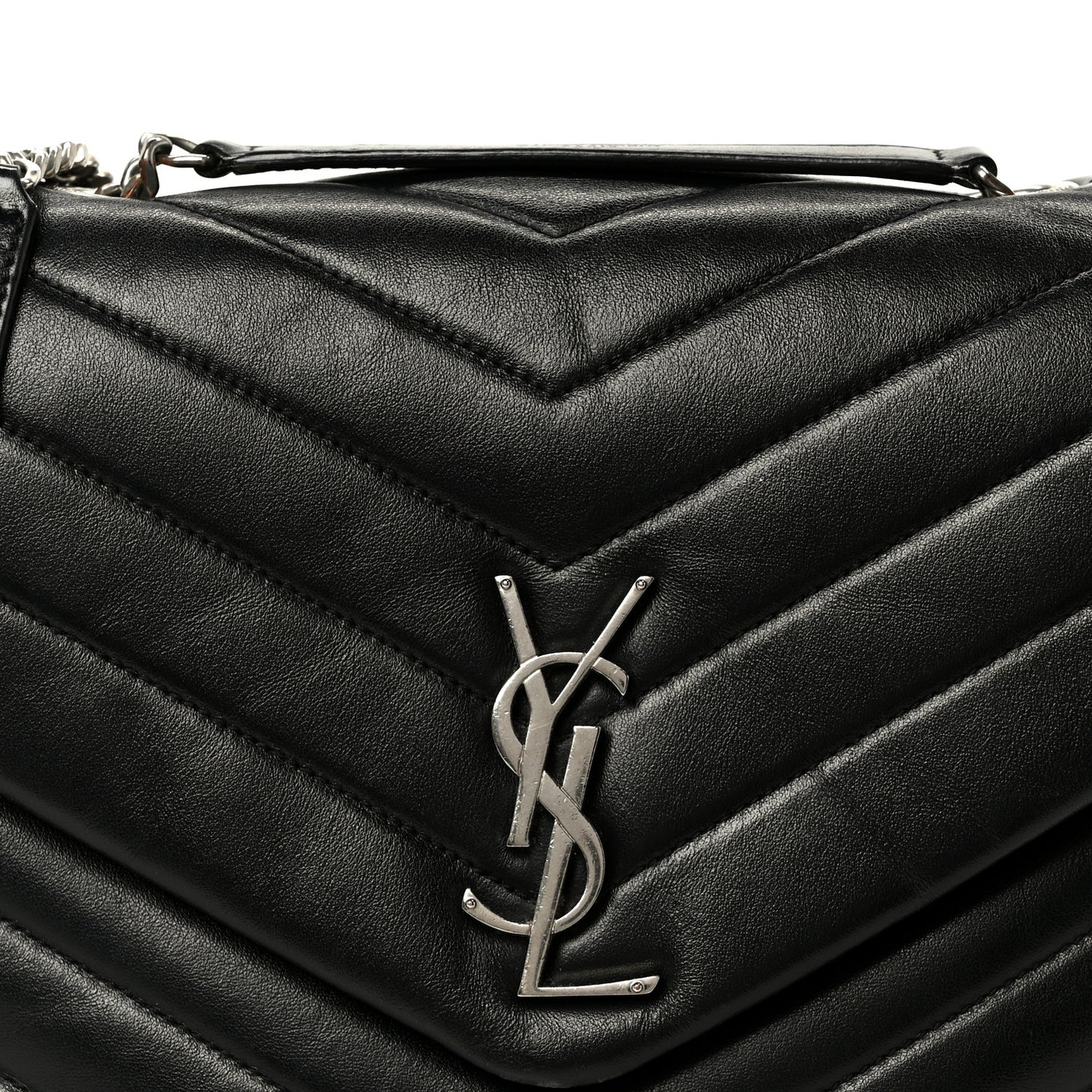 Calfskin Y Quilted Monogram Medium Loulou Chain Satchel Black