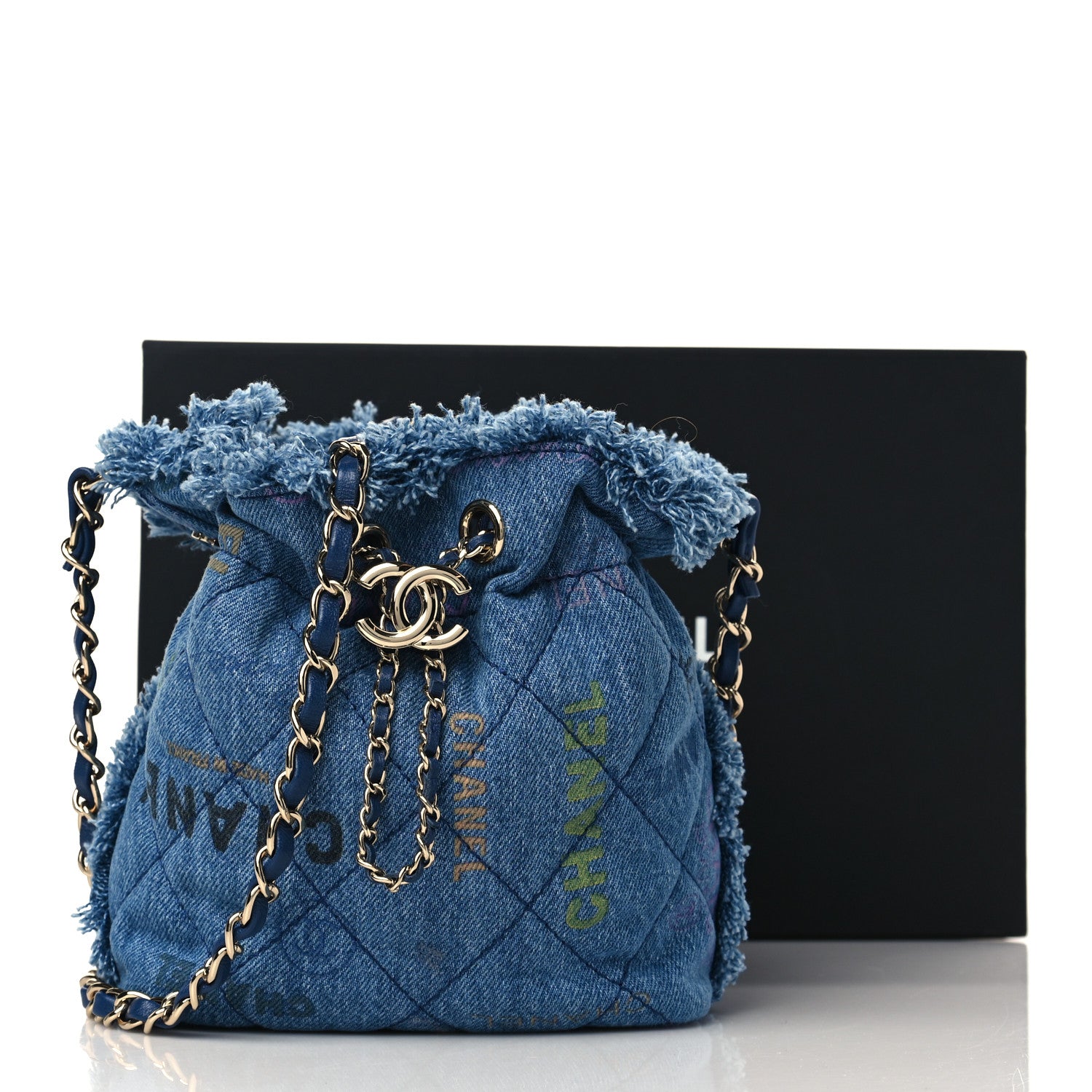 Chanel Denim Quilted Small Mood Bucket With Chain Blue Multicolor 10 of 10