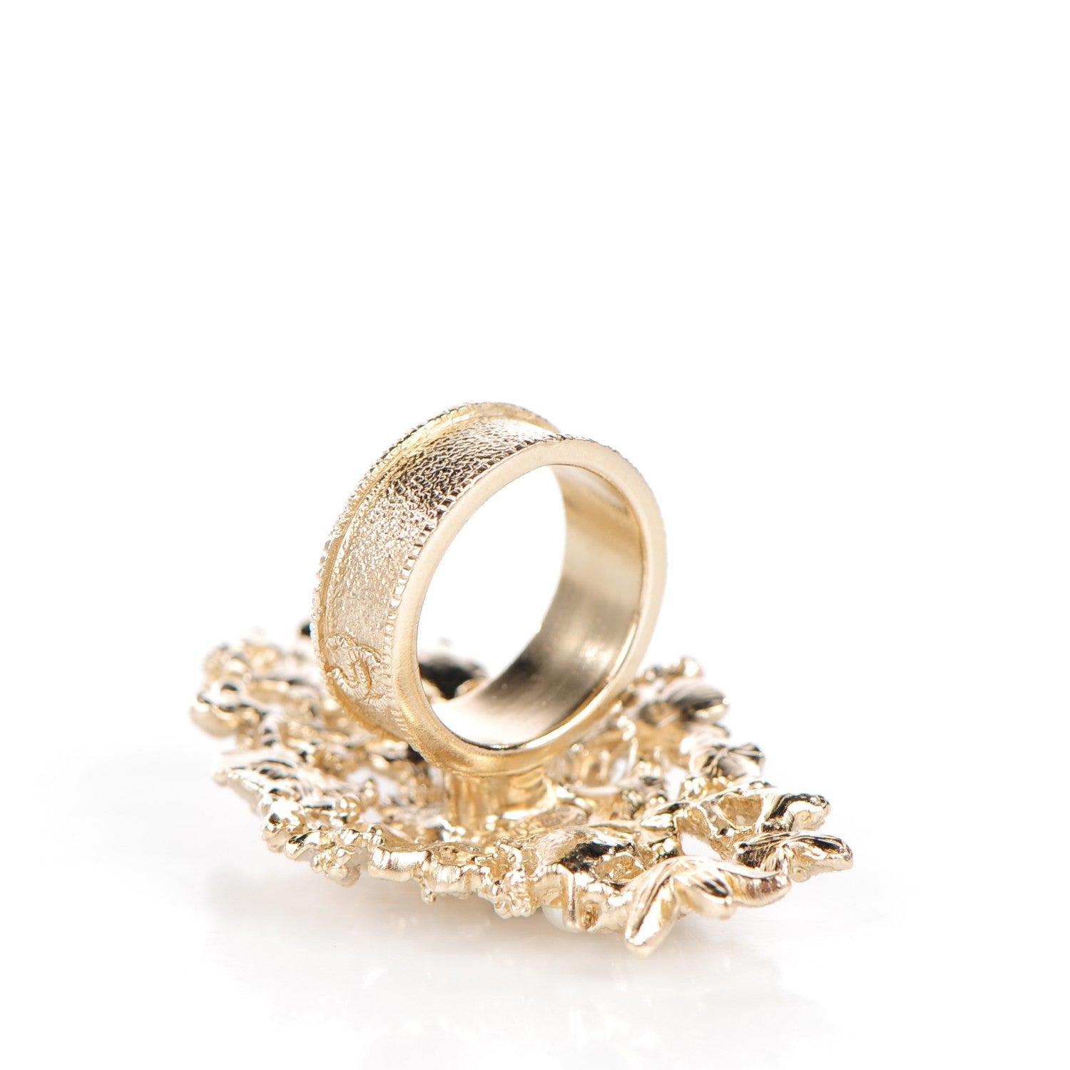 Chanel Pearl Crystal CC Camellia Ring 5.5 Gold 4 of 4