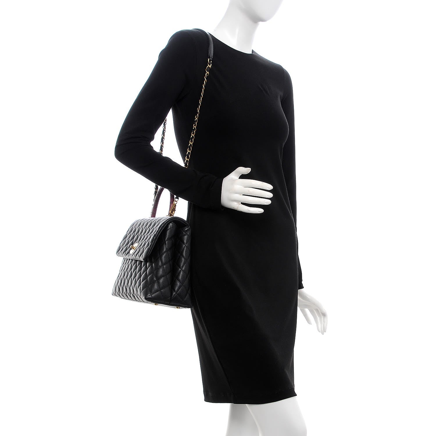 Chanel Caviar Elaphe Quilted Medium Coco Handle Flap Black Burgundy 2 of 7