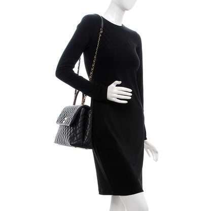 Chanel Caviar Elaphe Quilted Medium Coco Handle Flap Black Burgundy 2 of 7