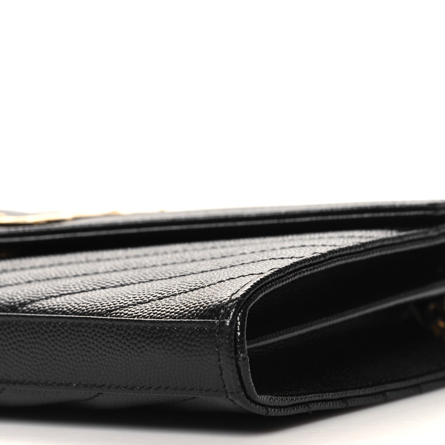 Saint Laurent Grain De Poudre Matelasse Chevron Monogram Chain Wallet  Black 10 of 11