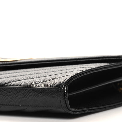 Saint Laurent Grain De Poudre Matelasse Chevron Monogram Chain Wallet  Black 10 of 11