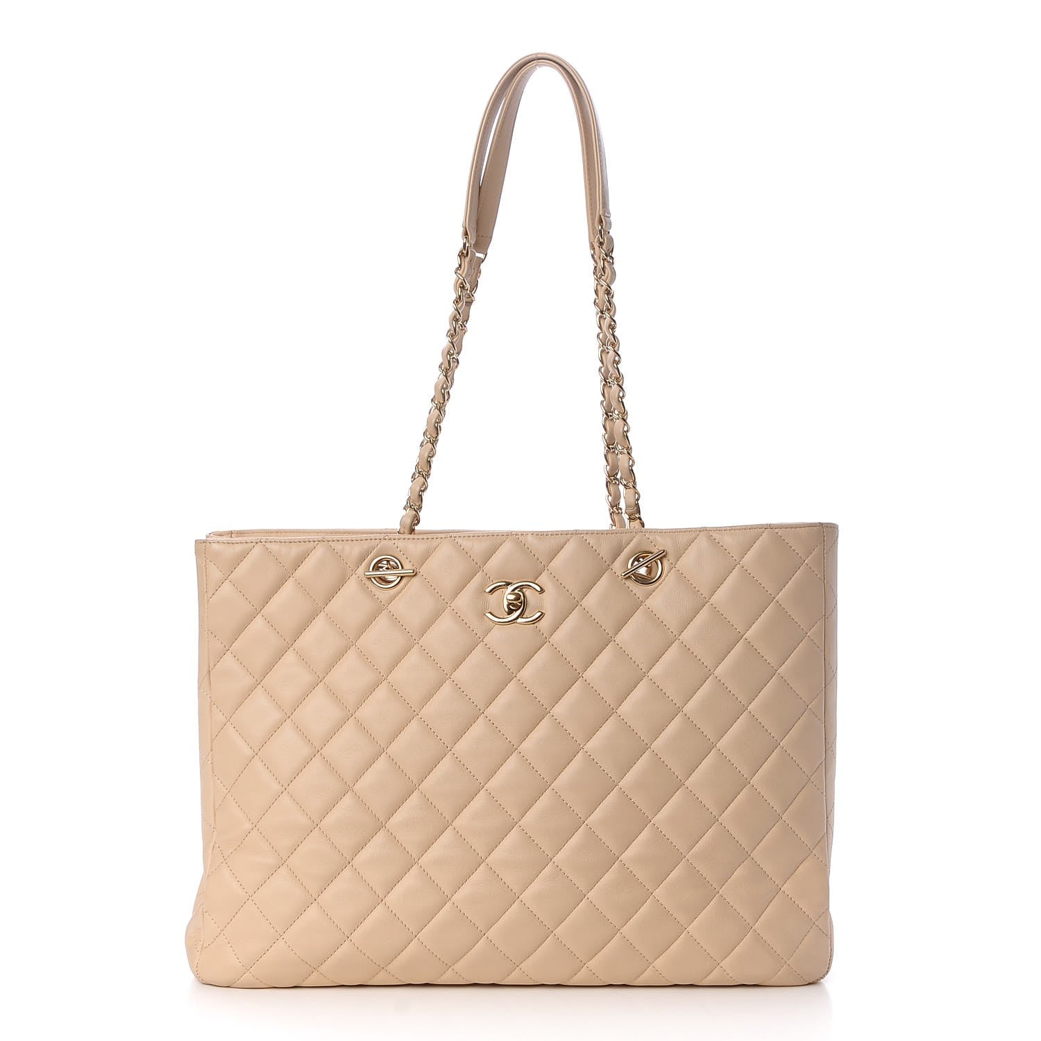 Chanel Calfskin Quilted Large CC Shopping Tote Beige 1 of 12