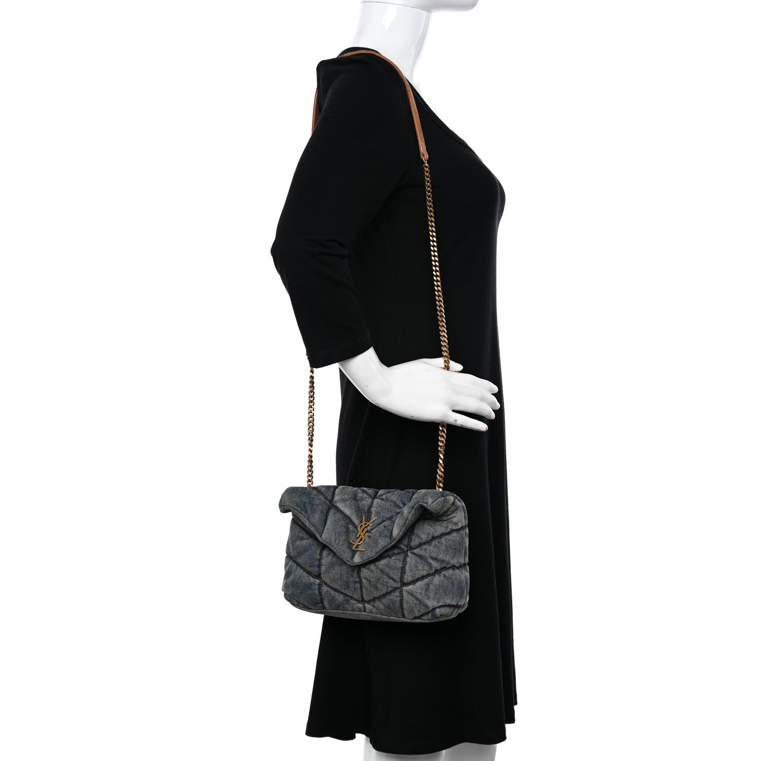 Saint Laurent Denim Quilted Toy Loulou Puffer Monogram Chain Satchel Blue Cinnamon 2 of 11