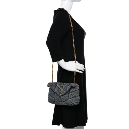 Saint Laurent Denim Quilted Toy Loulou Puffer Monogram Chain Satchel Blue Cinnamon 2 of 11