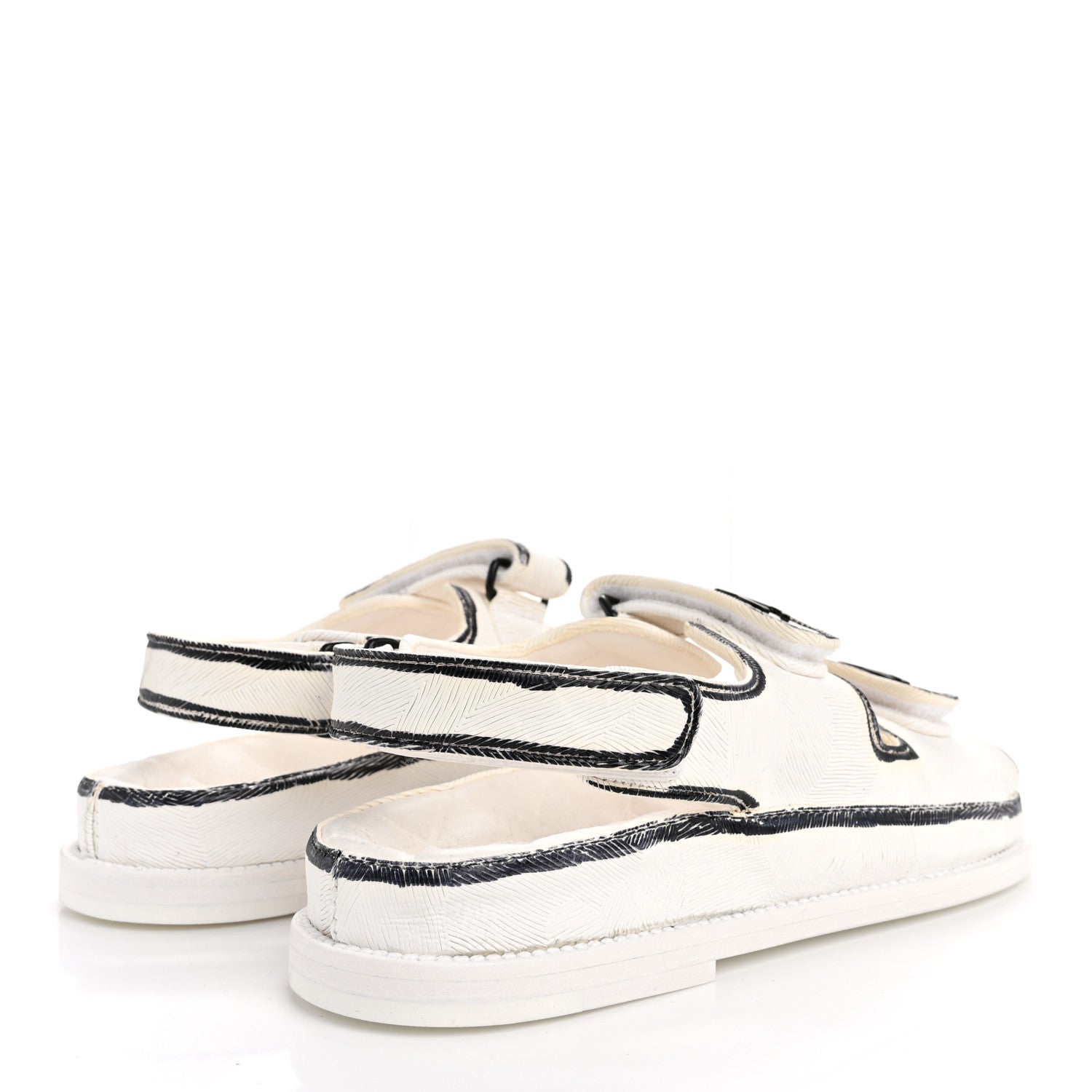 Chanel Calfskin Printed Velcro Dad Sandals 38 White Black 5 of 11