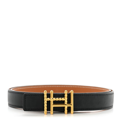 Hermes Swift Epsom 24mm H au Carre Twist Belt 90 36 Black Gold 1 of 7