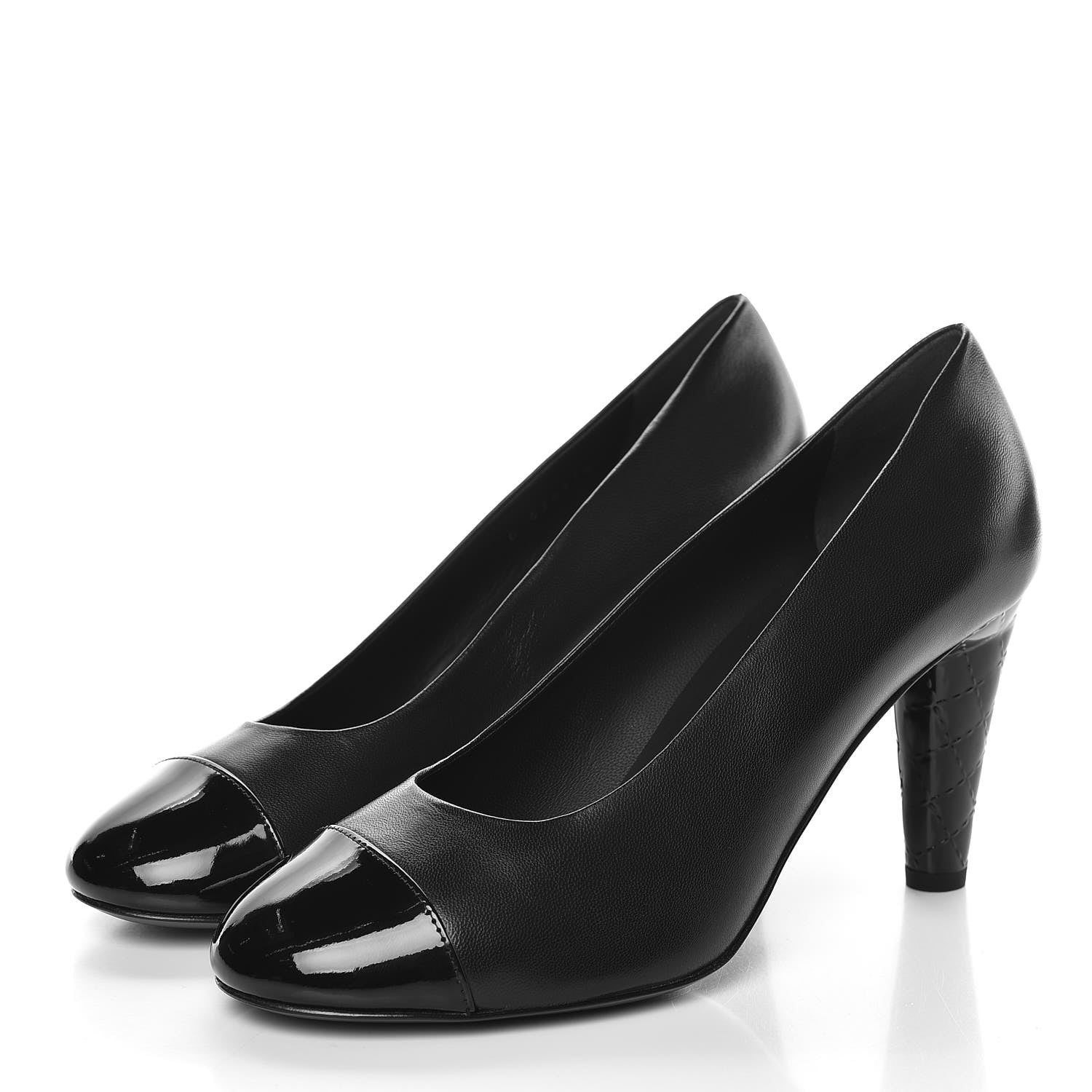 Chanel Lambskin Calfskin Patent Cap Toe CC Pumps 38 Black 3 of 9