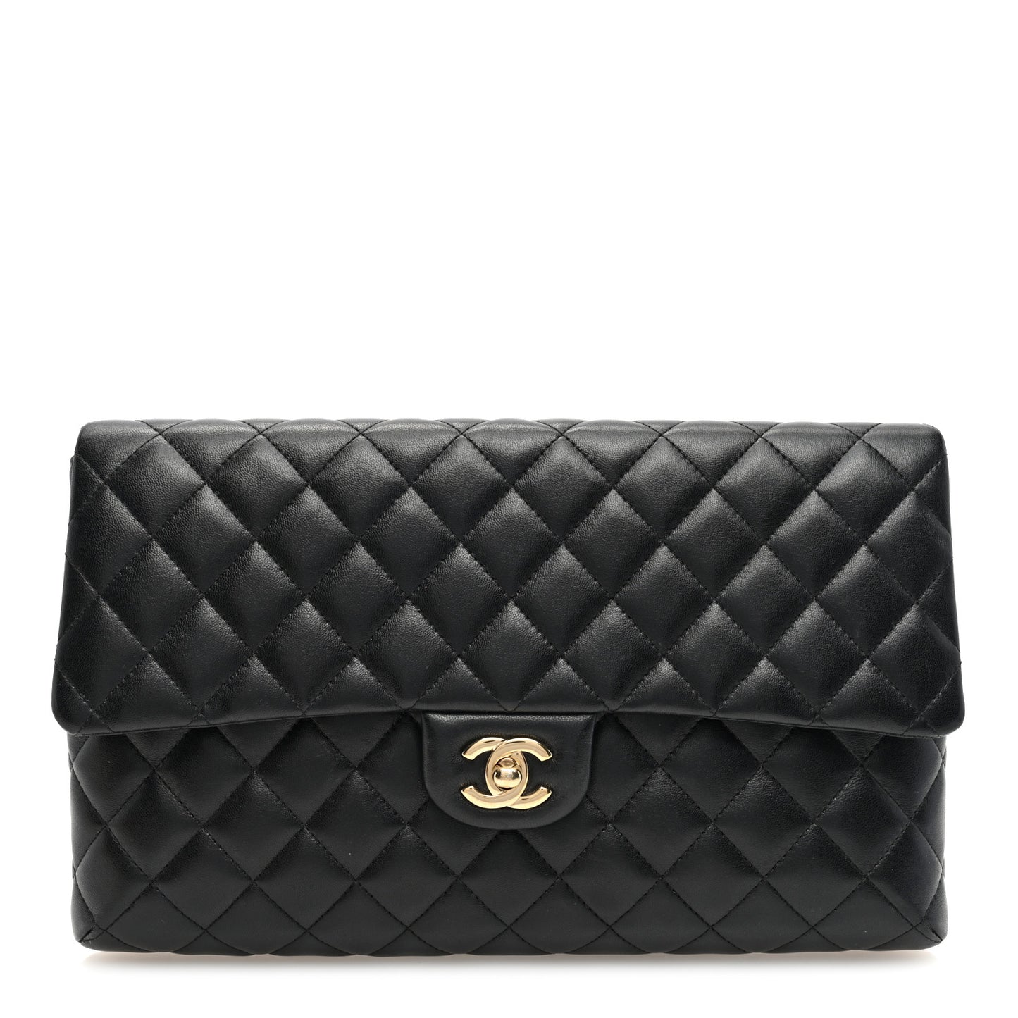 Lambskin Quilted Flap Clutch Black