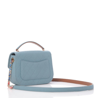 Chanel Grained Calfskin Quilted Small Cuba Top Handle Flap Blue 4 of 9