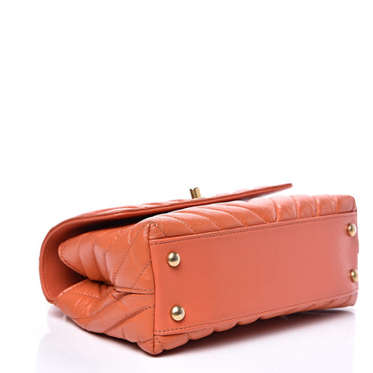 Chanel Calfskin Chevron Quilted Mini Coco Handle Flap Orange 3 of 13