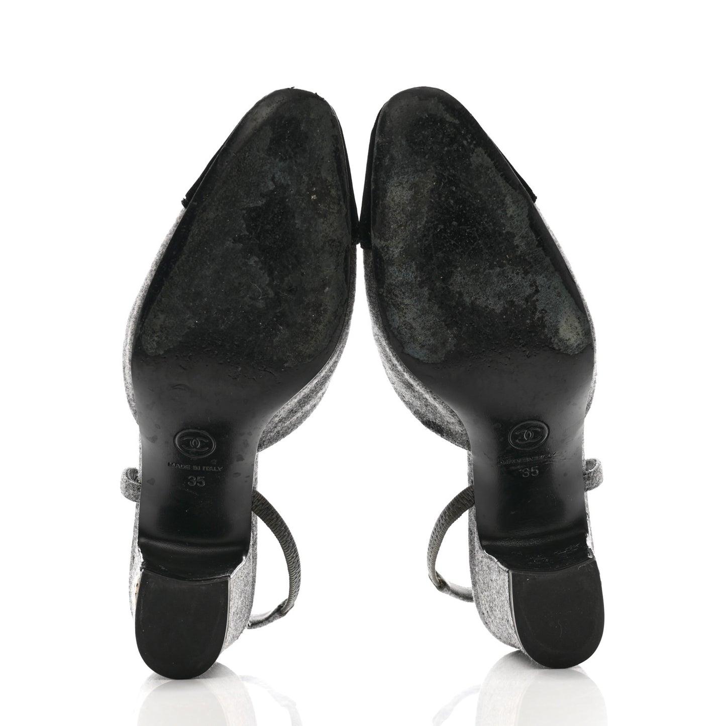 Wool Velvet Cap Toe CC Slingback Pumps 35 Black Grey