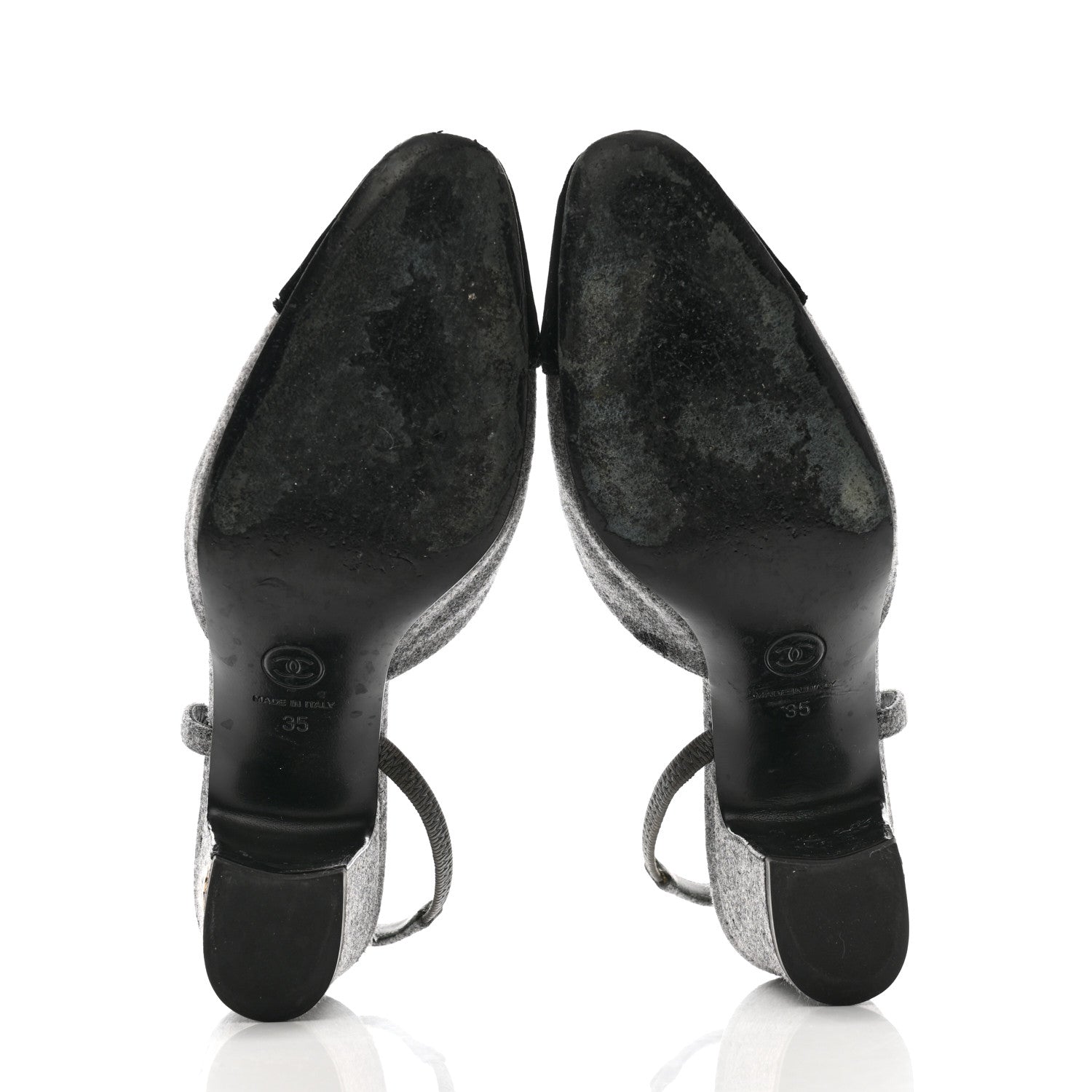 Chanel Wool Velvet Cap Toe CC Slingback Pumps 35 Black Grey 6 of 12