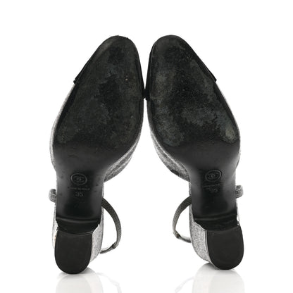 Chanel Wool Velvet Cap Toe CC Slingback Pumps 35 Black Grey 6 of 12