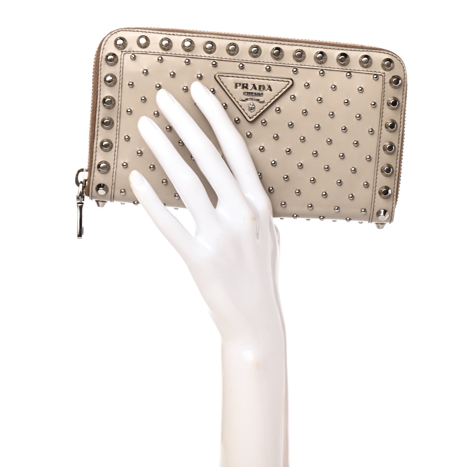 Prada Spazzolato Studded Zip Around Wallet Quarzo 2 of 8
