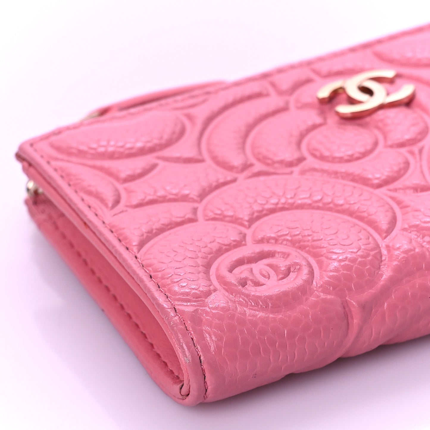 Caviar Camellia Embossed Key Holder Case Pink