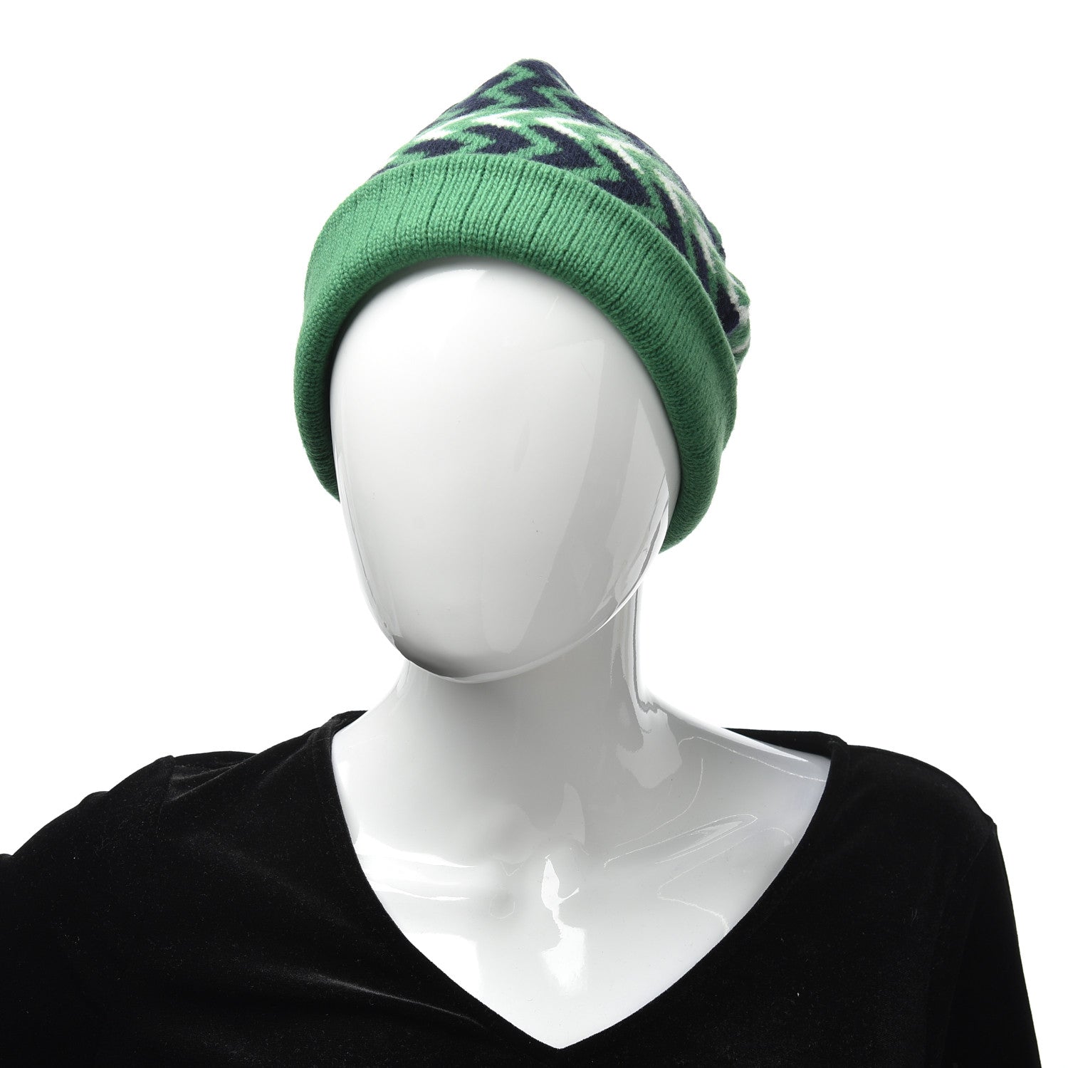 Gucci Wool Tricot Zaggede Beanie Hat M Grass Green Blue 2 of 4