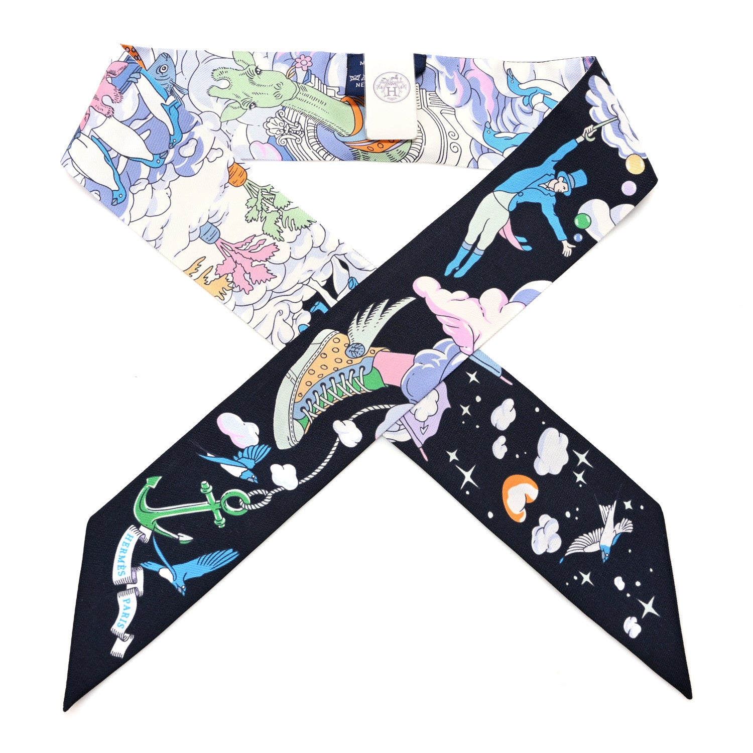 Hermes Silk Sur Mon Nuage Twilly Bleu Black Mauve 1 of 4