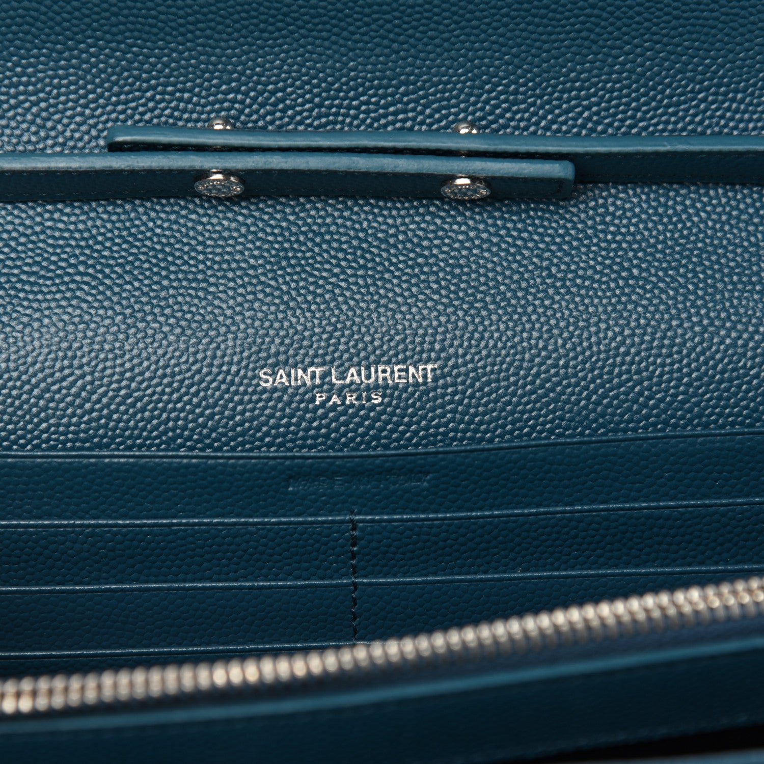 Saint Laurent Grain De Poudre Matelasse Chevron Monogram Chain Wallet Petrol Green 6 of 10