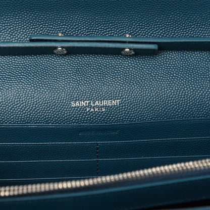 Saint Laurent Grain De Poudre Matelasse Chevron Monogram Chain Wallet Petrol Green 6 of 10