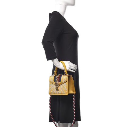 Gucci Satin Crystal Mini Sylvie Top Handle Bag Yellow 2 of 14