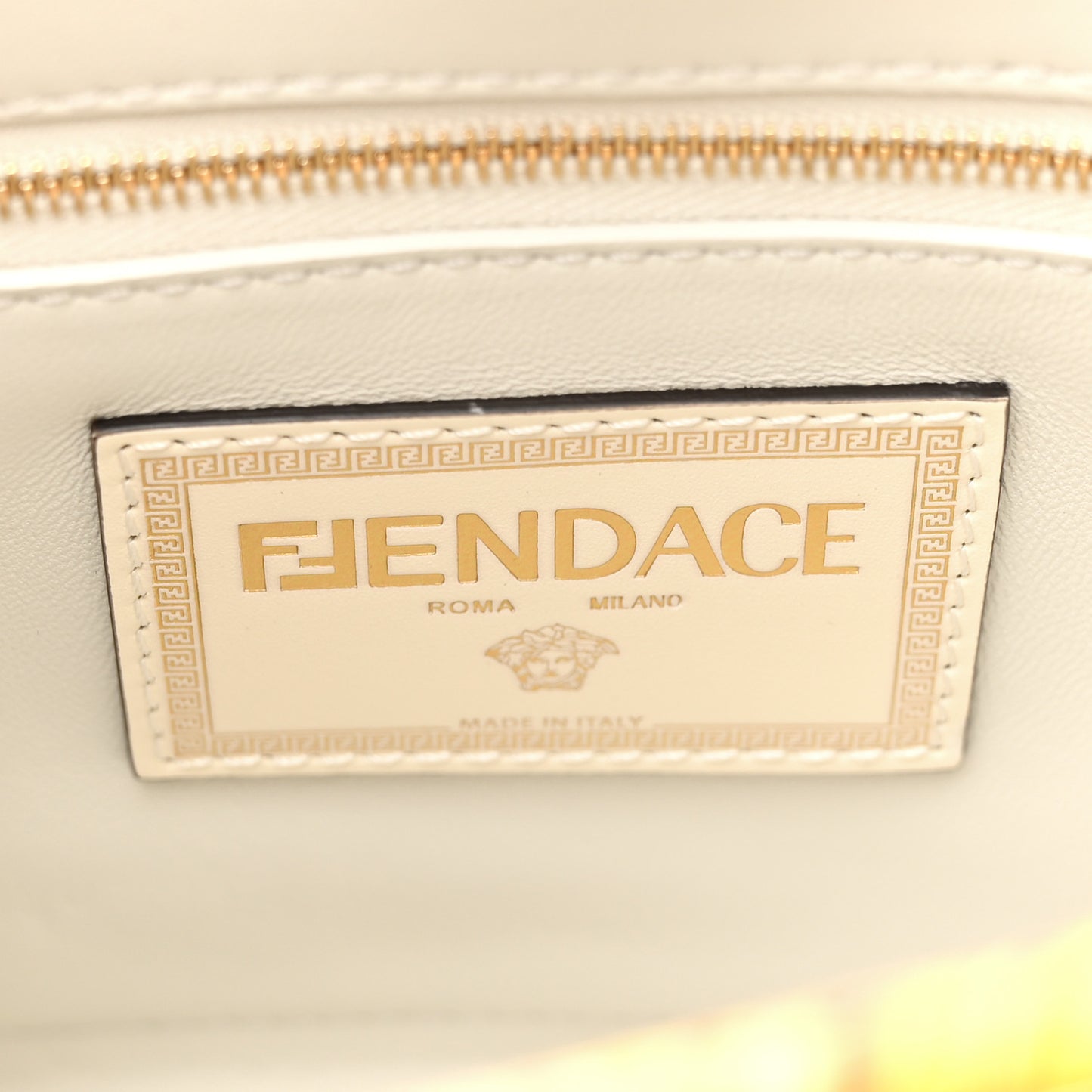 X VERSACE Vitello Seta Nappa Fendace FF Baroque Mini Peekaboo Iconic Satchel White Ice Gold