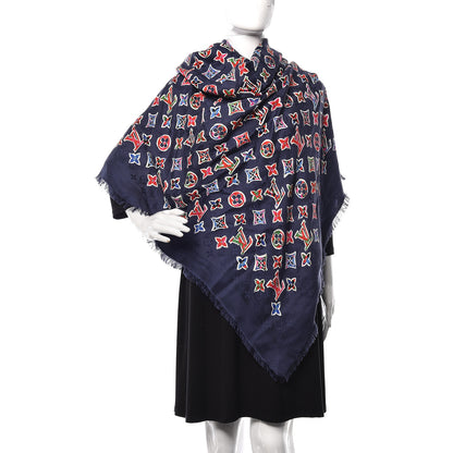 Louis Vuitton Wool Silk ABC Monogram Shawl Navy 2 of 8