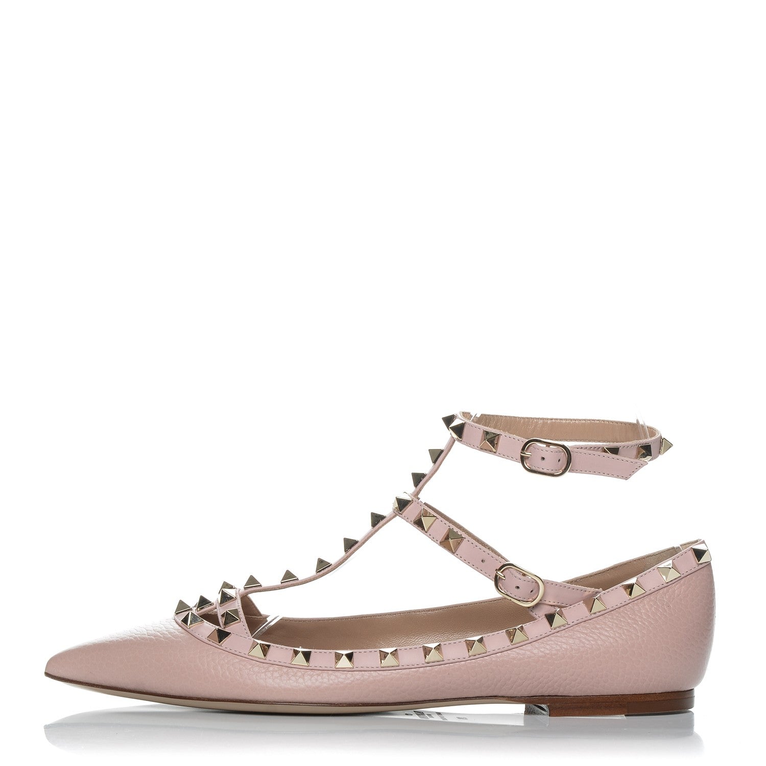 Valentino Garavani Pebbled Calfskin Rockstud Cage Ballerina Flats 39 Poudre 1 of 14