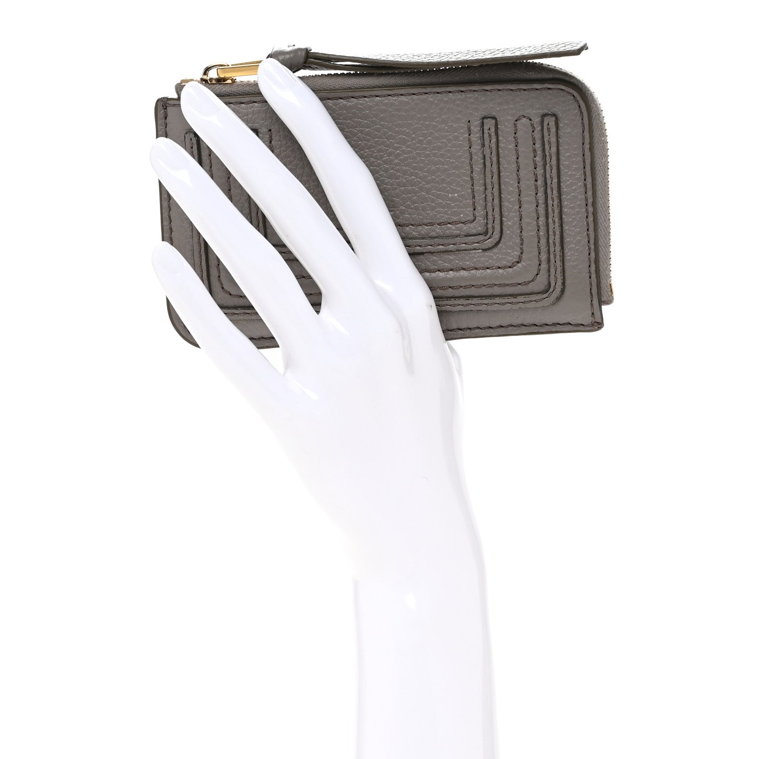 Chloe Grained Calfskin Medium Marcie Zip Card Holder Cashmere Grey 2 of 11