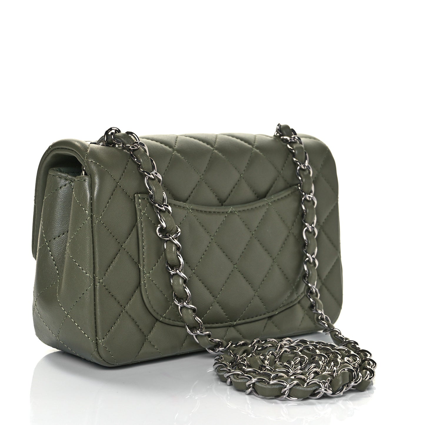 Lambskin Quilted Mini Rectangular Flap Green