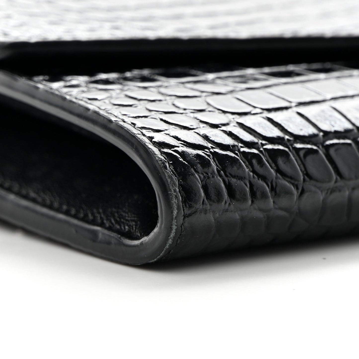 Calfskin Crocodile Embossed Monogram Uptown Chain Wallet Black